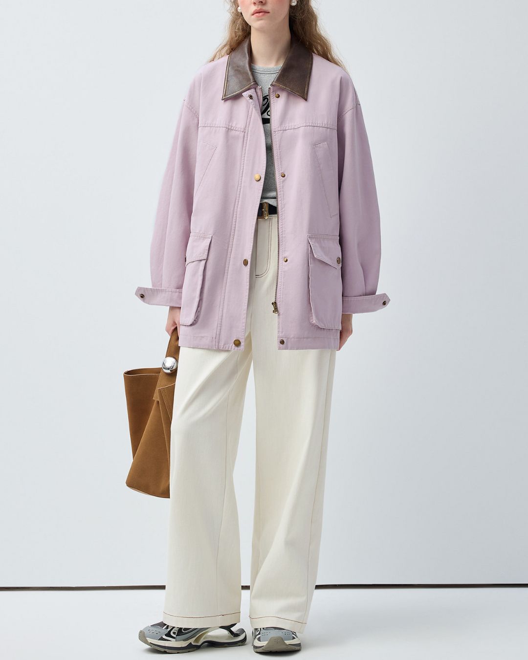 Leather Collar Oversized Work Jacket　JK082