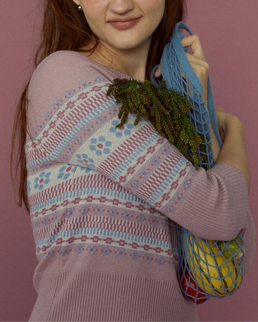 Retro Cherry Blossom Fitted Nordic Knit　KN095
