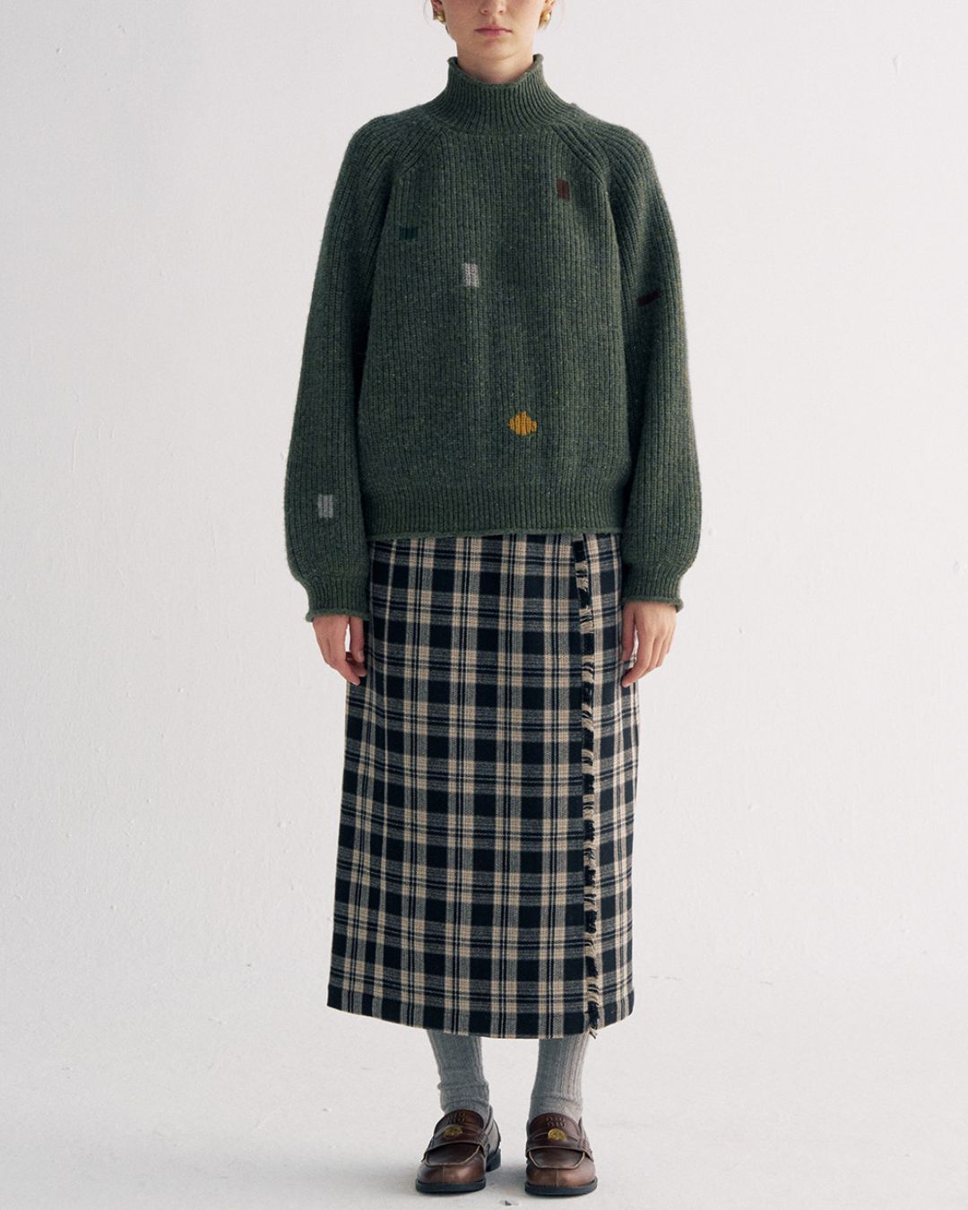 Check Wrap Midi Skirt　SK016