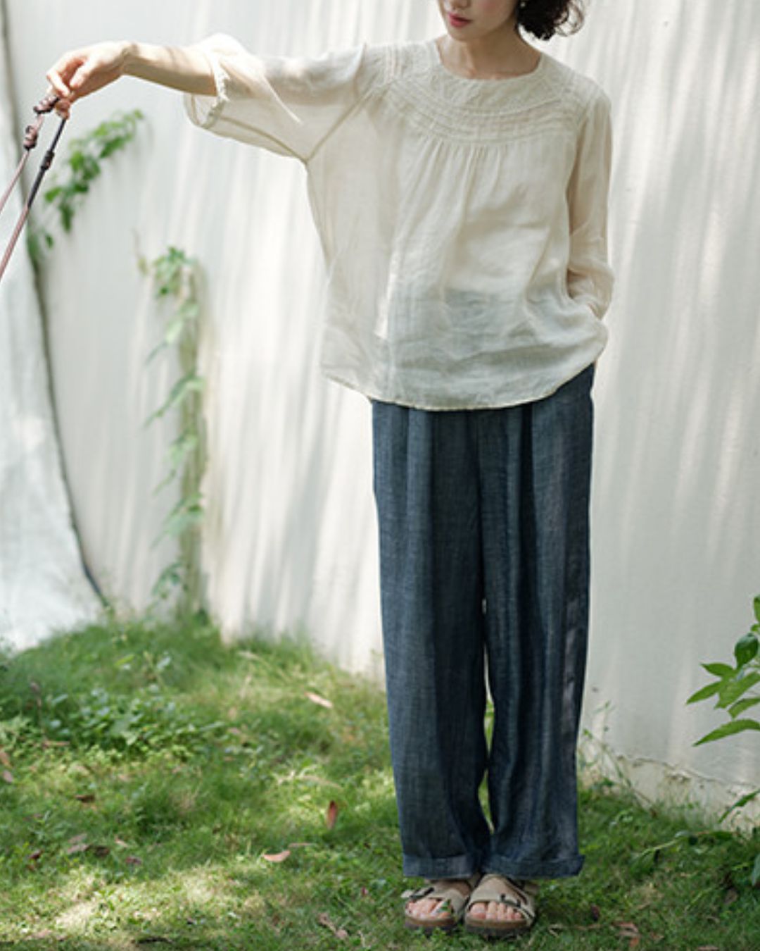 Lace Square Neck Ramie Shirt　LS062