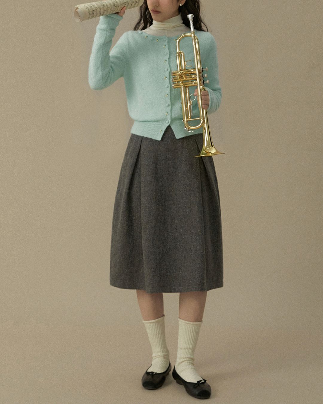 Nep Knee-length Cocoon Skirt　SK015