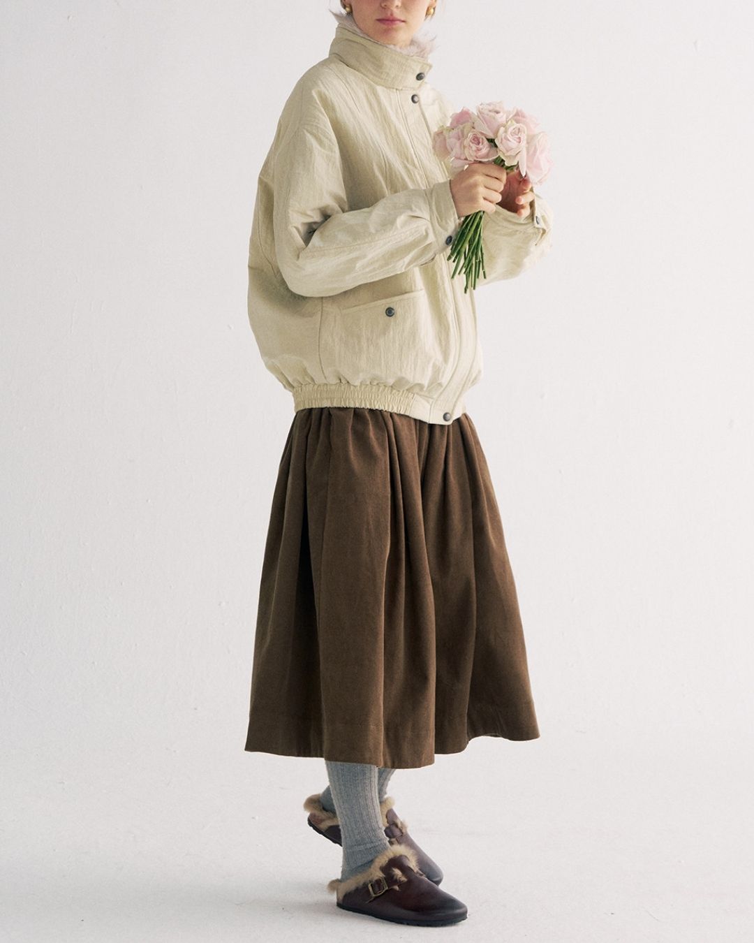 Detachable Fur Collar Quilted Jacket　JK078