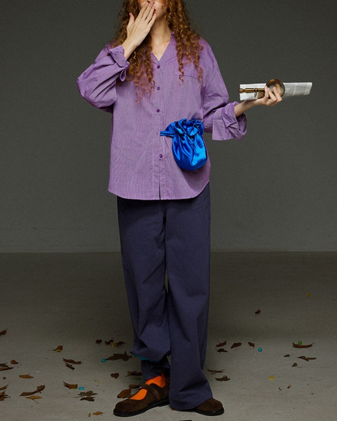 Collared V-neck Loose Shirt　LS029