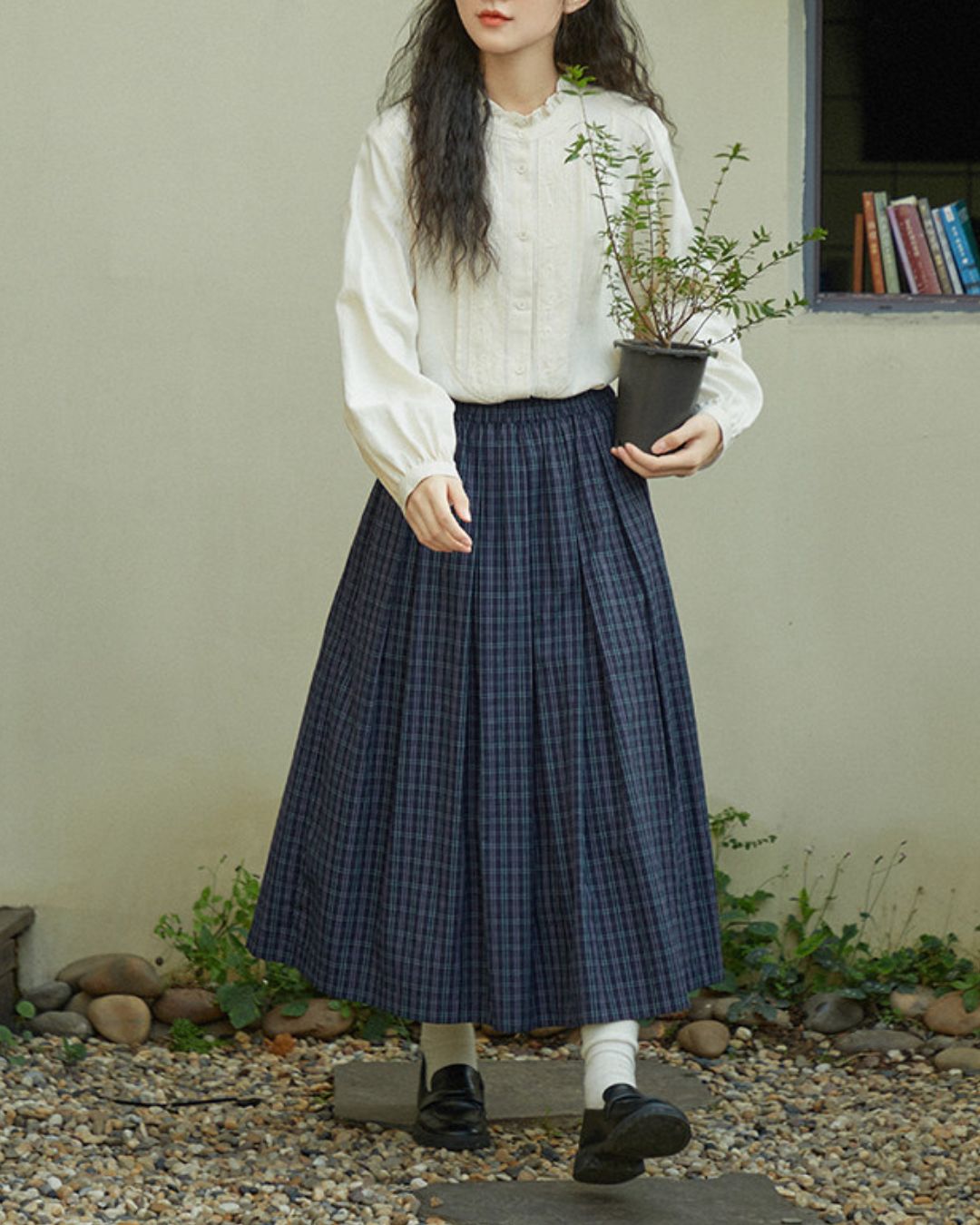 A-line Check Gathered Skirt　SK021
