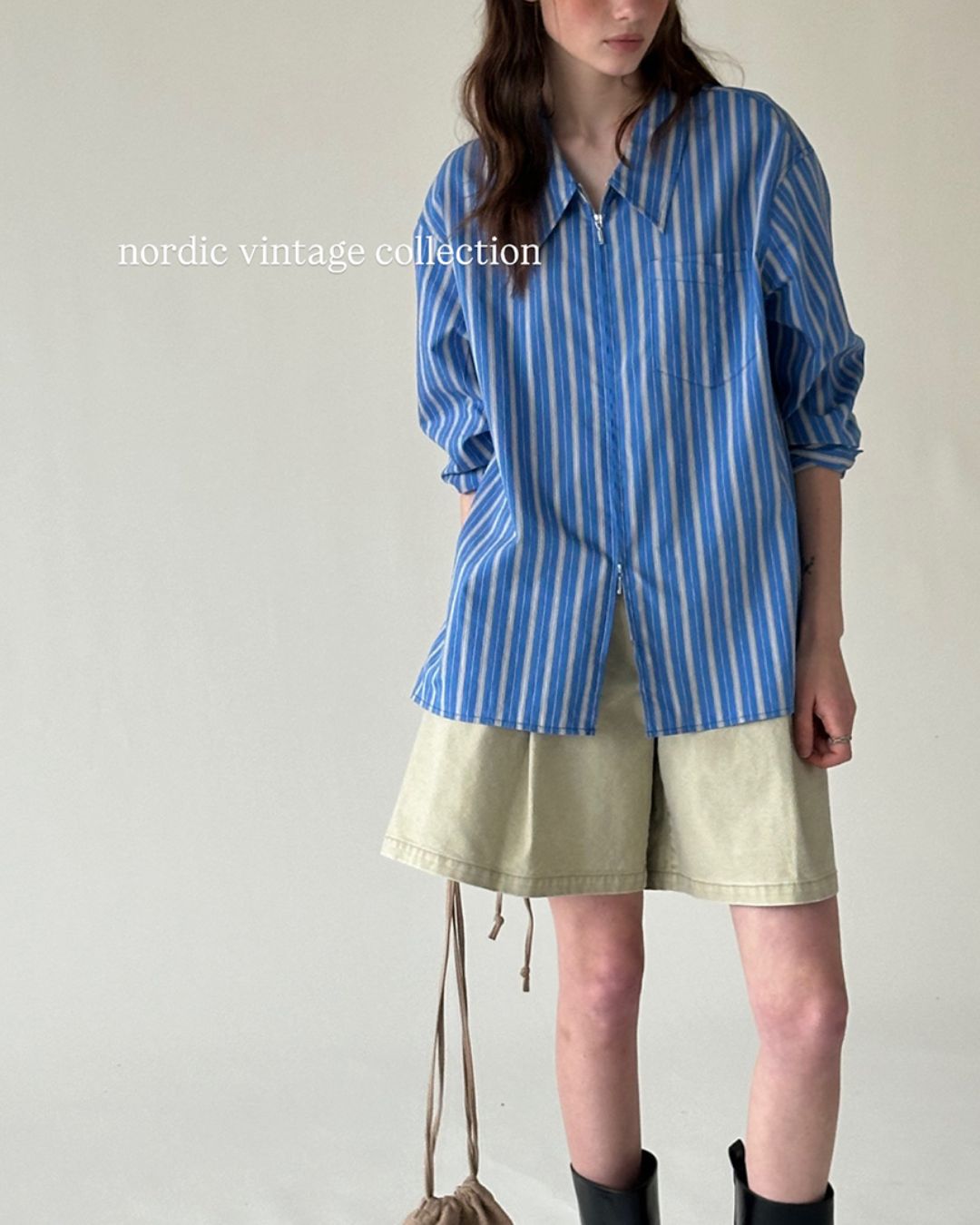 Double Zipper Striped Shirt　LS014