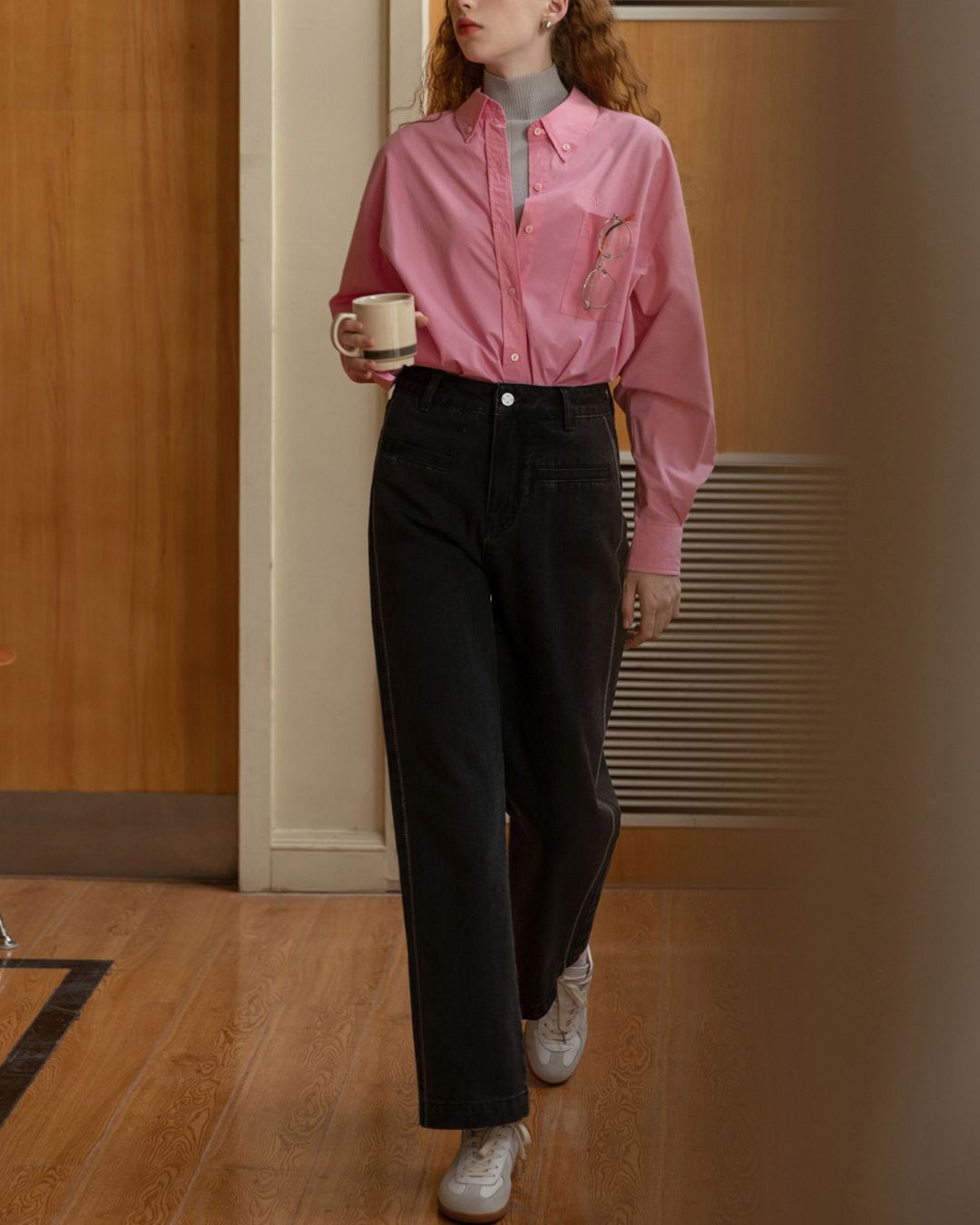 Back Half Button Collar Shirt　LS032