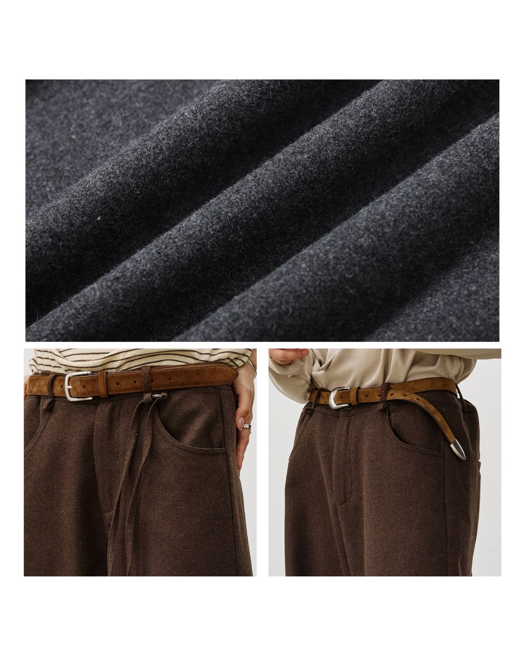 String-decorated Wool Wide Pants　PT022