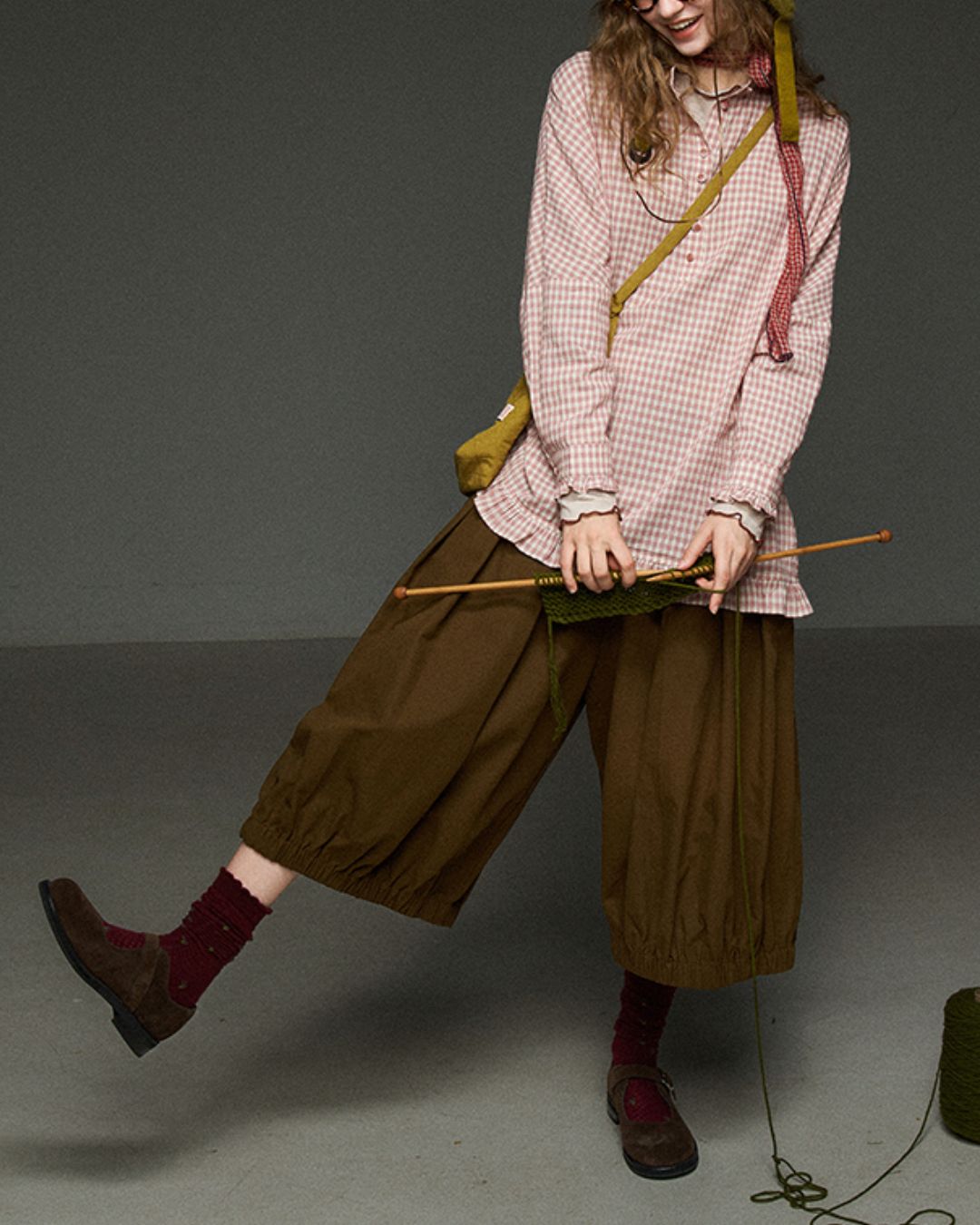 Pink Checked Ruffle Shirt　LS027