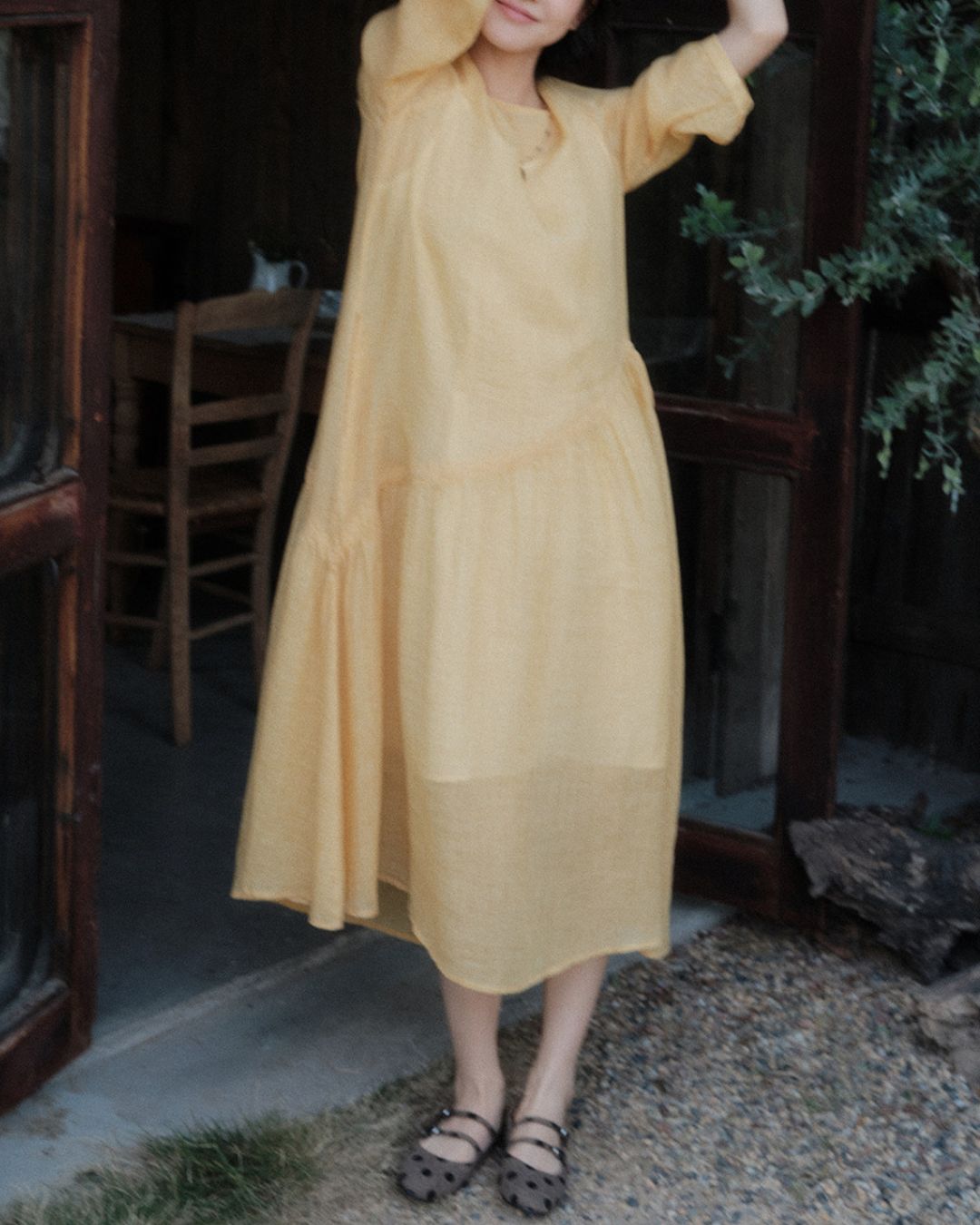 Ramie Drawstring A-Line Dress　OP005