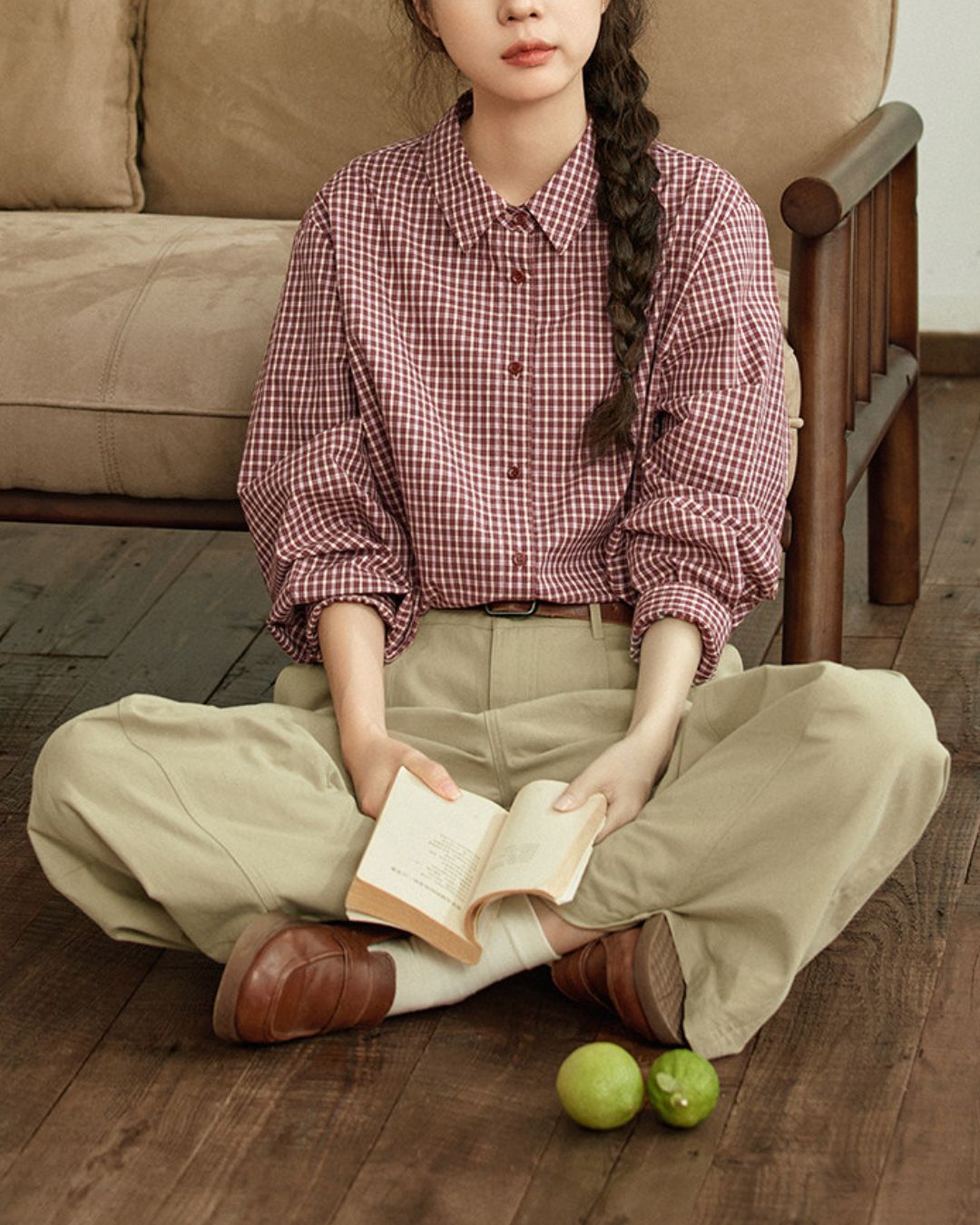 Red Cotton Checked Shirt　LS040