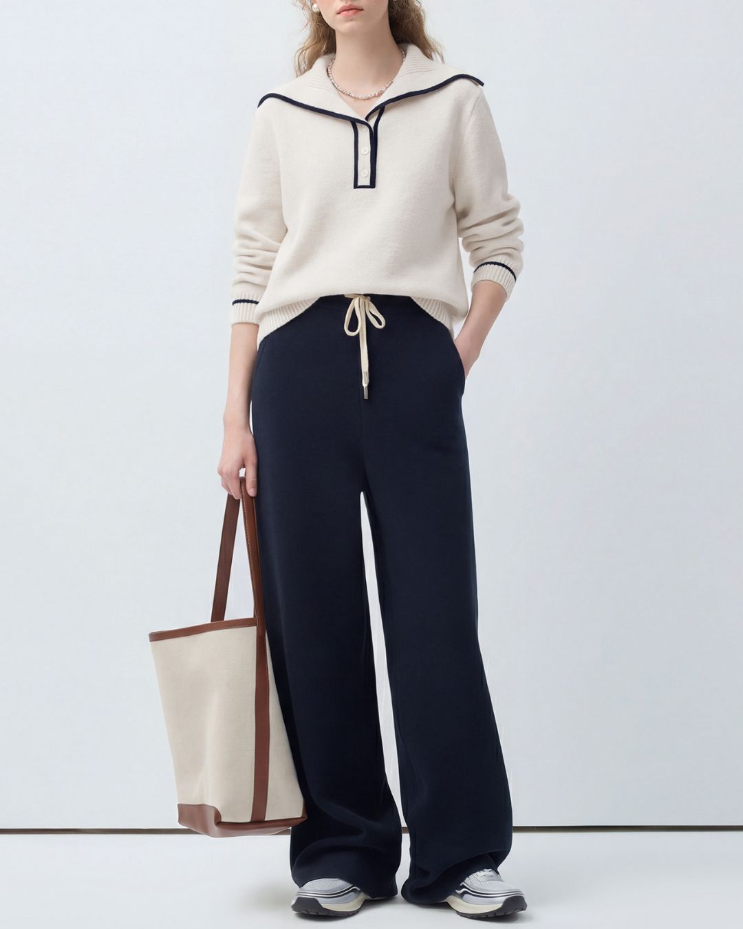 Boucle Knit Drawstring Draped Pants　PT037