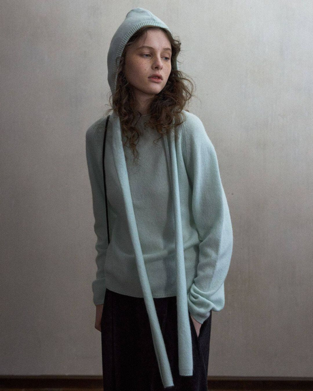 Basic Yak Wool Knit Hooded Scarf　HG001