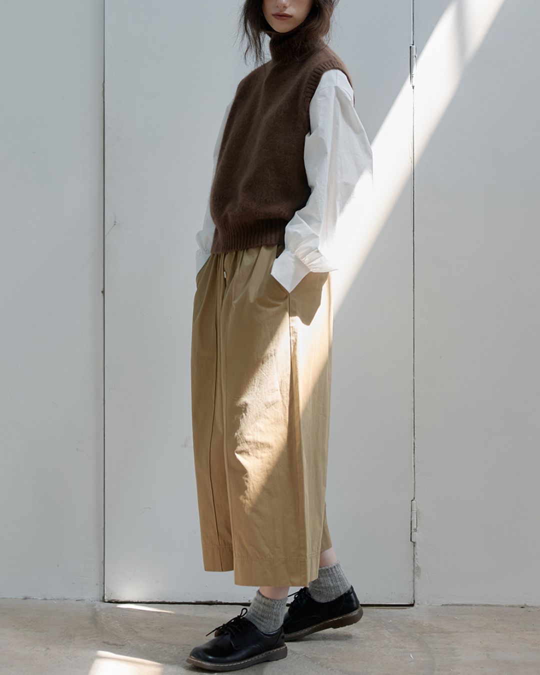 Draped Wide Cropped Pants　PT012
