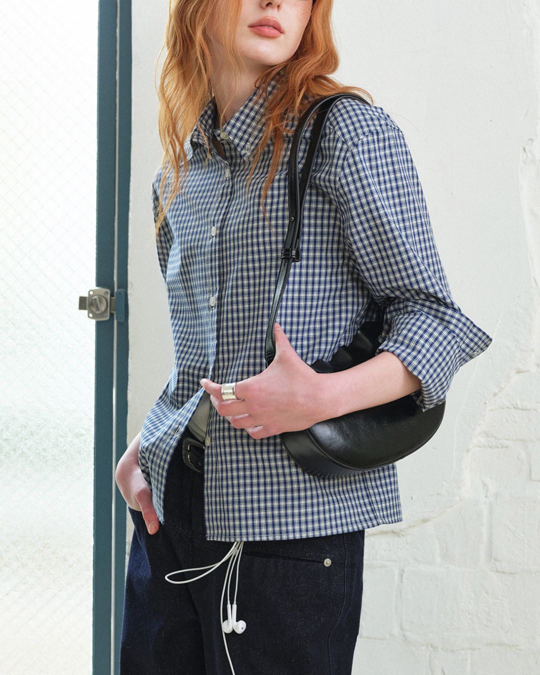 Cropped Button-down Checked Shirt　LS051