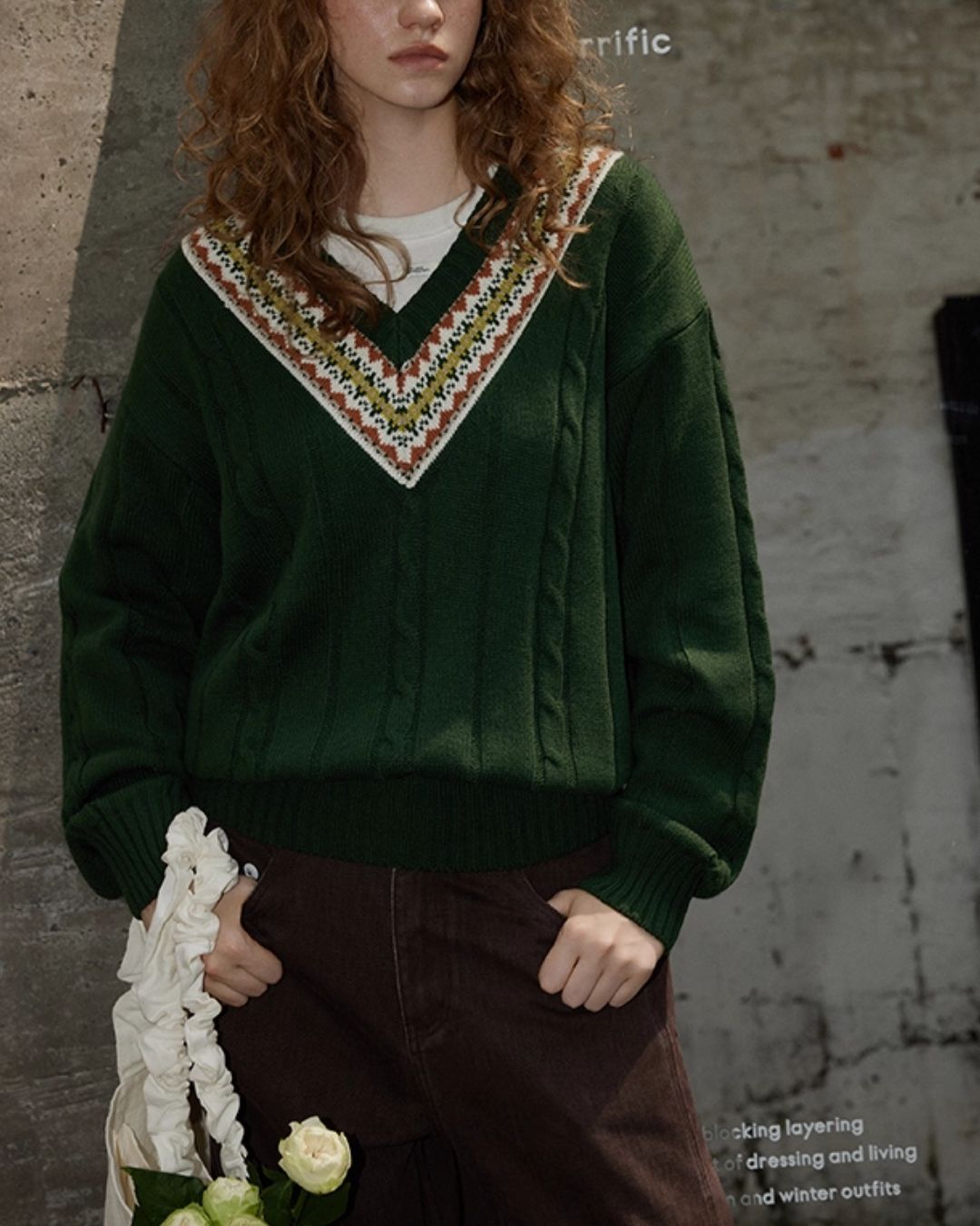 Fair Isle V-neck Sweater　KN053