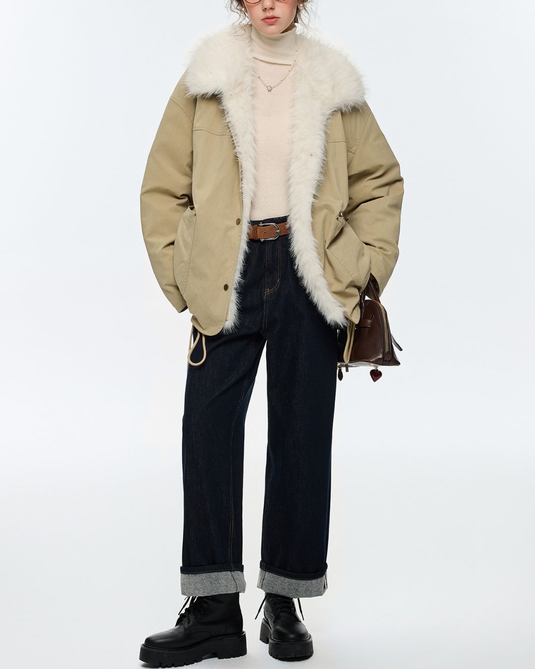 Drawstring Hem Fur Collar Down Jacket　JK061