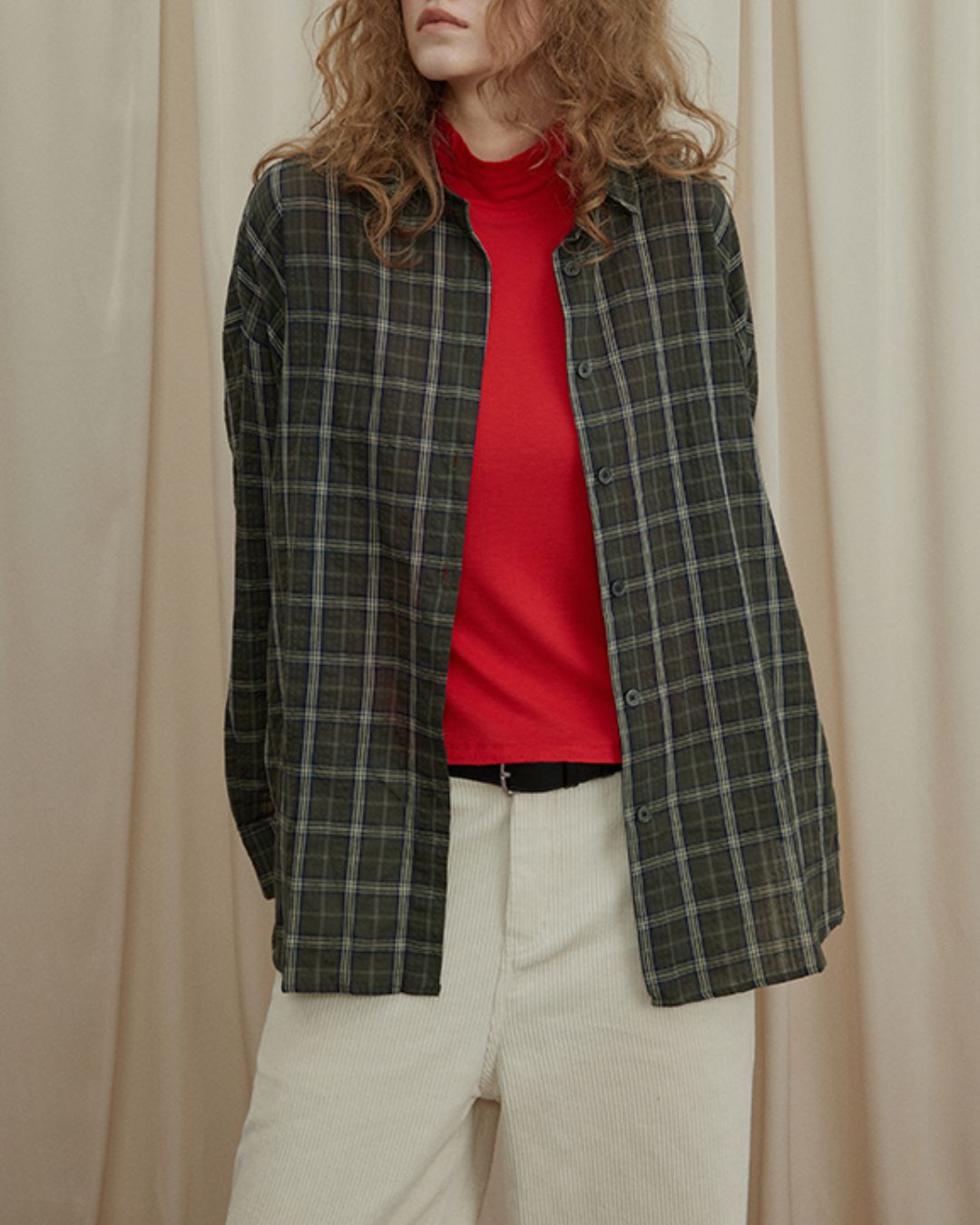 Retro Contrast Check Shirt　LS035