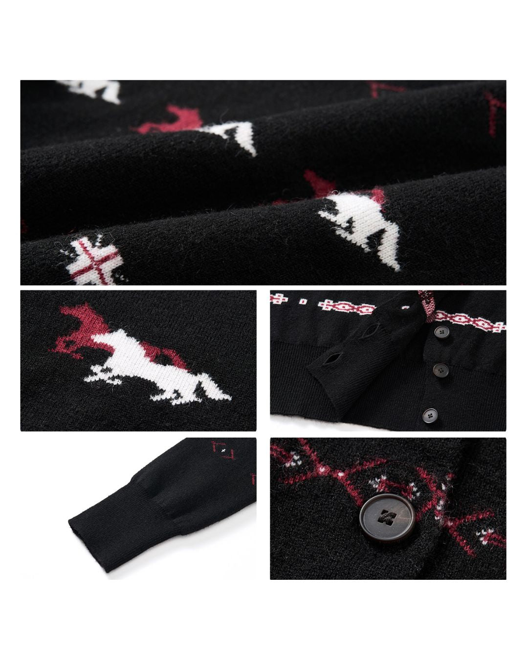 Pony Jacquard Crew Neck Knit Cardigan　KN097