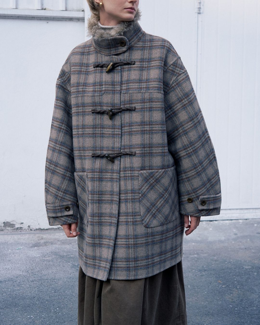 Stand Collar Duffle Check Coat　CT031
