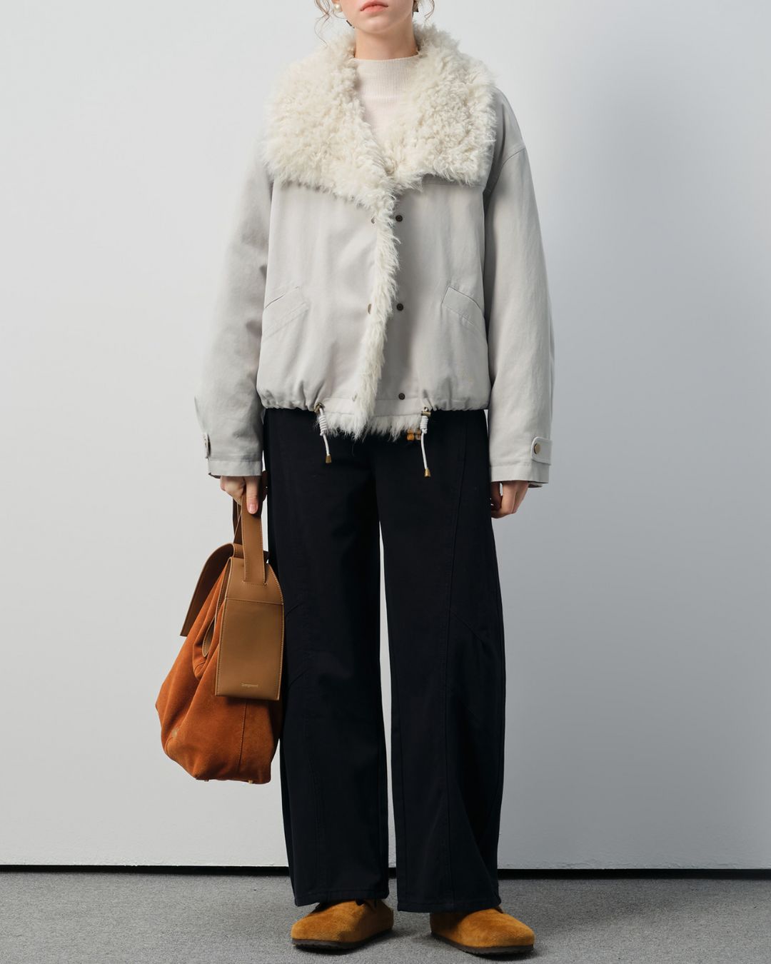 Big Boa Collar Washed Cotton Down Jacket　JK062