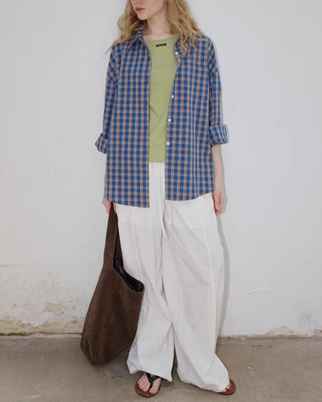 Loose Color-block Check Shirt　LS070