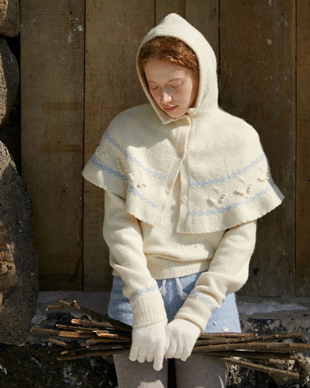 Pom-pom Fair Isle Balaclava Cape　KN080