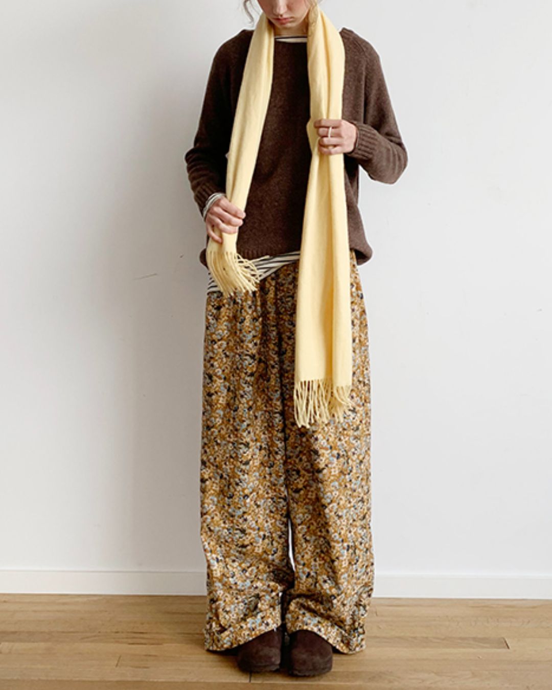 Corduroy Floral Wide Pants　PT004
