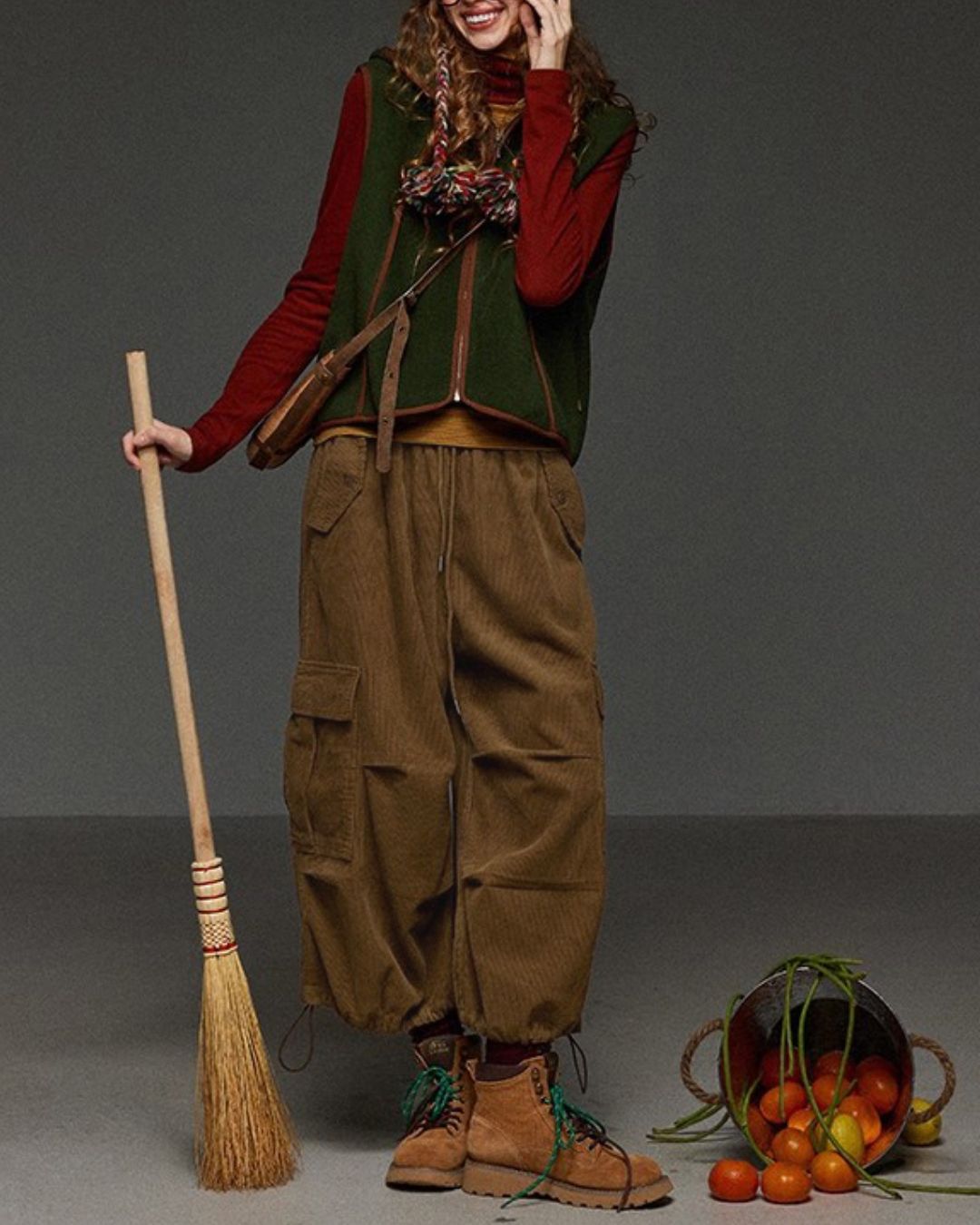 Corduroy Cropped Cargo Pants　PT027