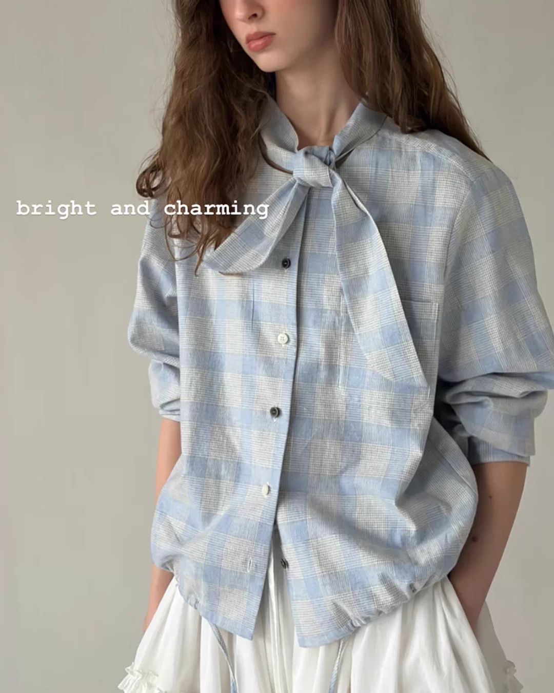 Bow Tie Ribbon Check Shirt　LS068