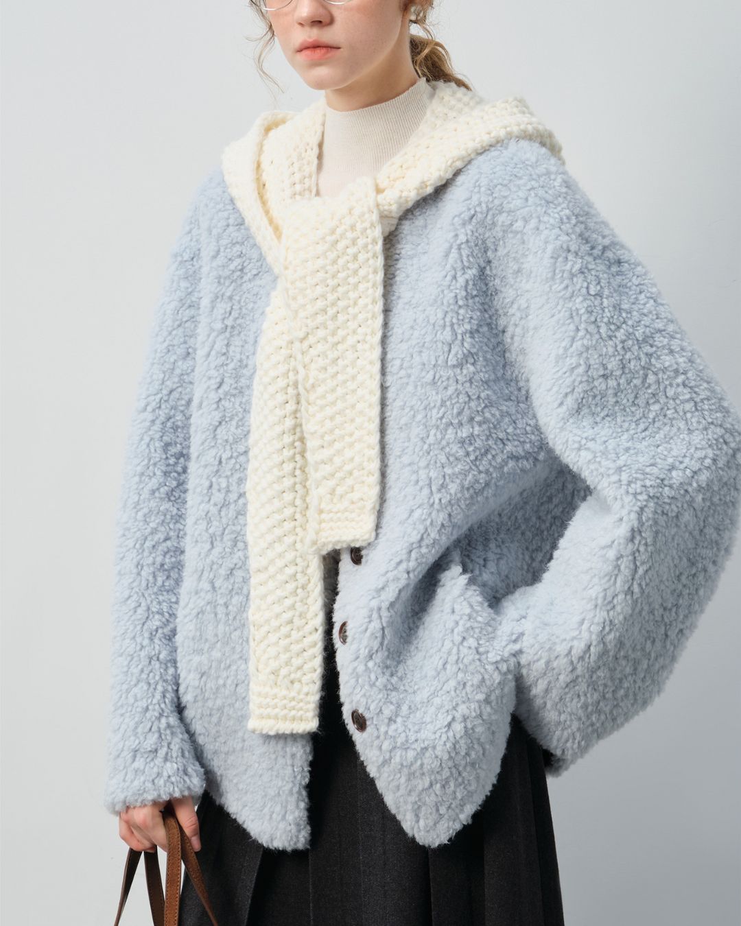 Sheep Boa V-Neck Relaxed Coat　CT016