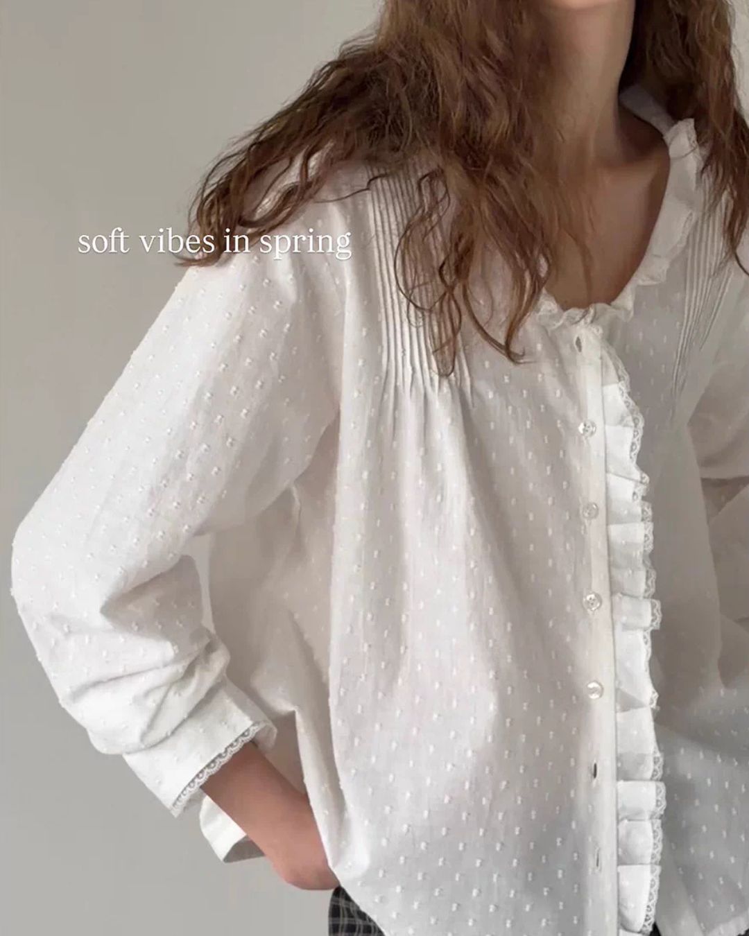 Frilled V-neck Lace Embroidered Shirt　LS067