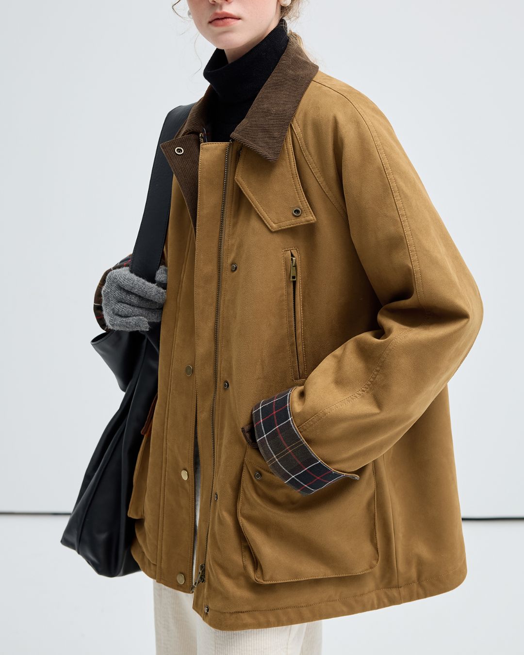 Contrast Color Suede Quilted Jacket　JK075