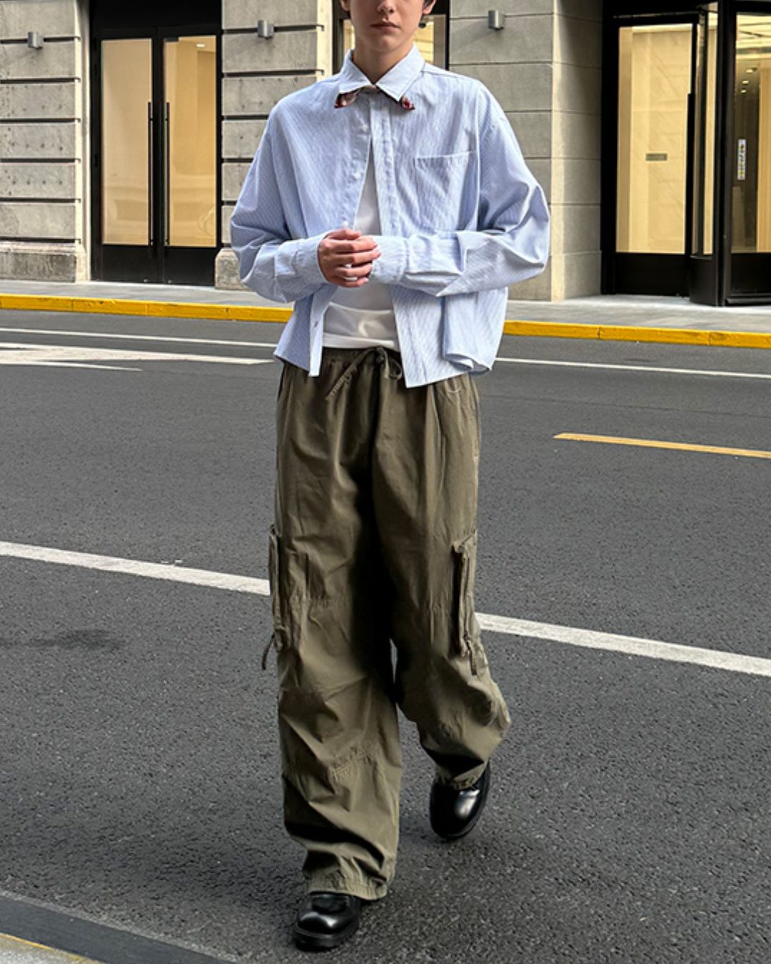 Striped Cropped Shirt　LS008