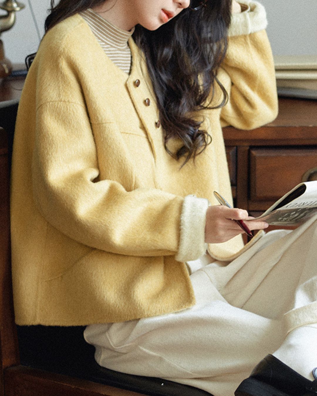 Wool Collarless Short Coat　CT018