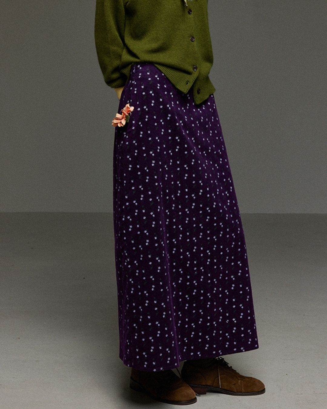 Retro Flower Corduroy Long Skirt　SK013