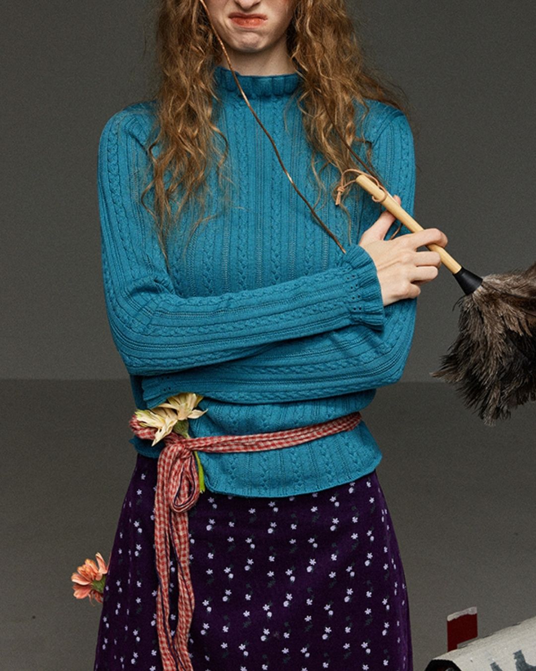 High Neck Cable Slim Fit Knit　KN070