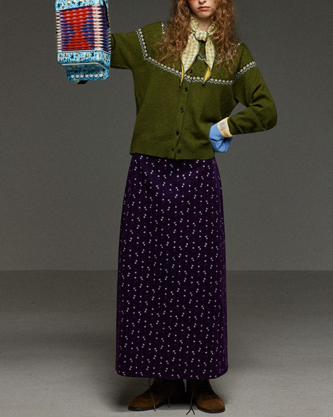 Retro Flower Corduroy Long Skirt　SK013