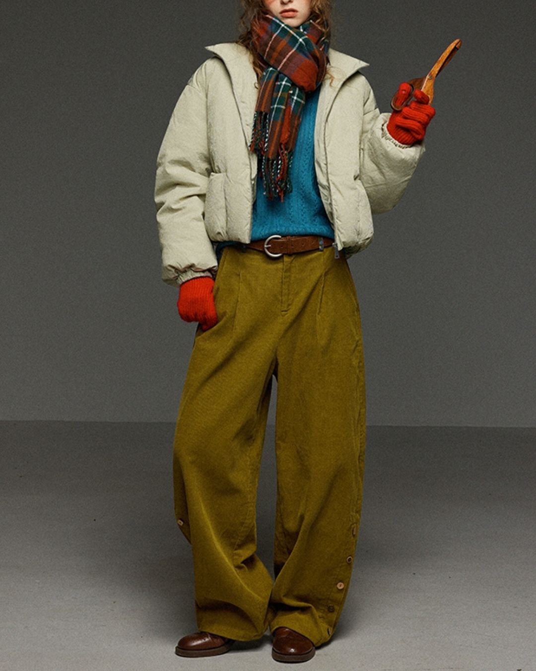 Corduroy Floral  Wide Pants　PT028