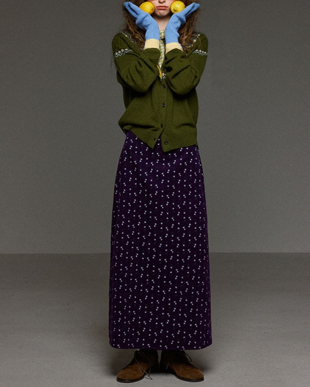 Retro Flower Corduroy Long Skirt　SK013