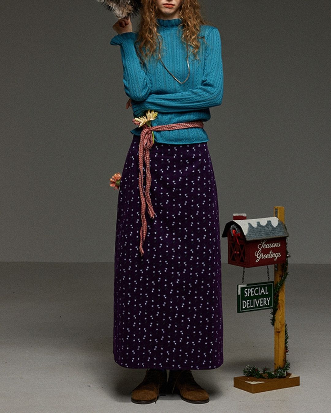 High Neck Cable Slim Fit Knit　KN070