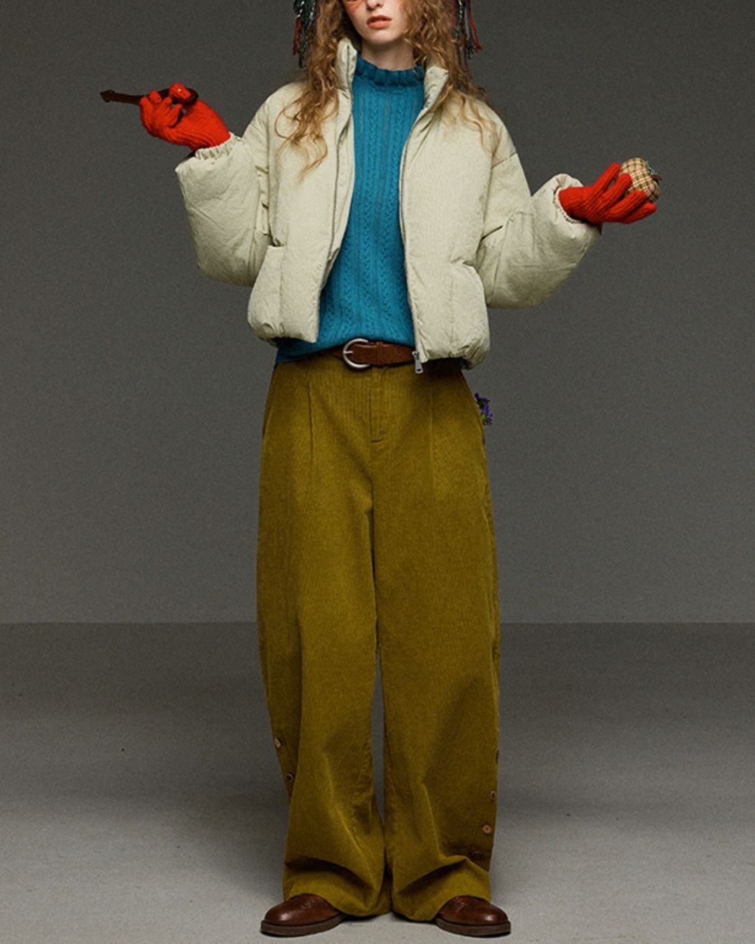 Corduroy Floral  Wide Pants　PT028