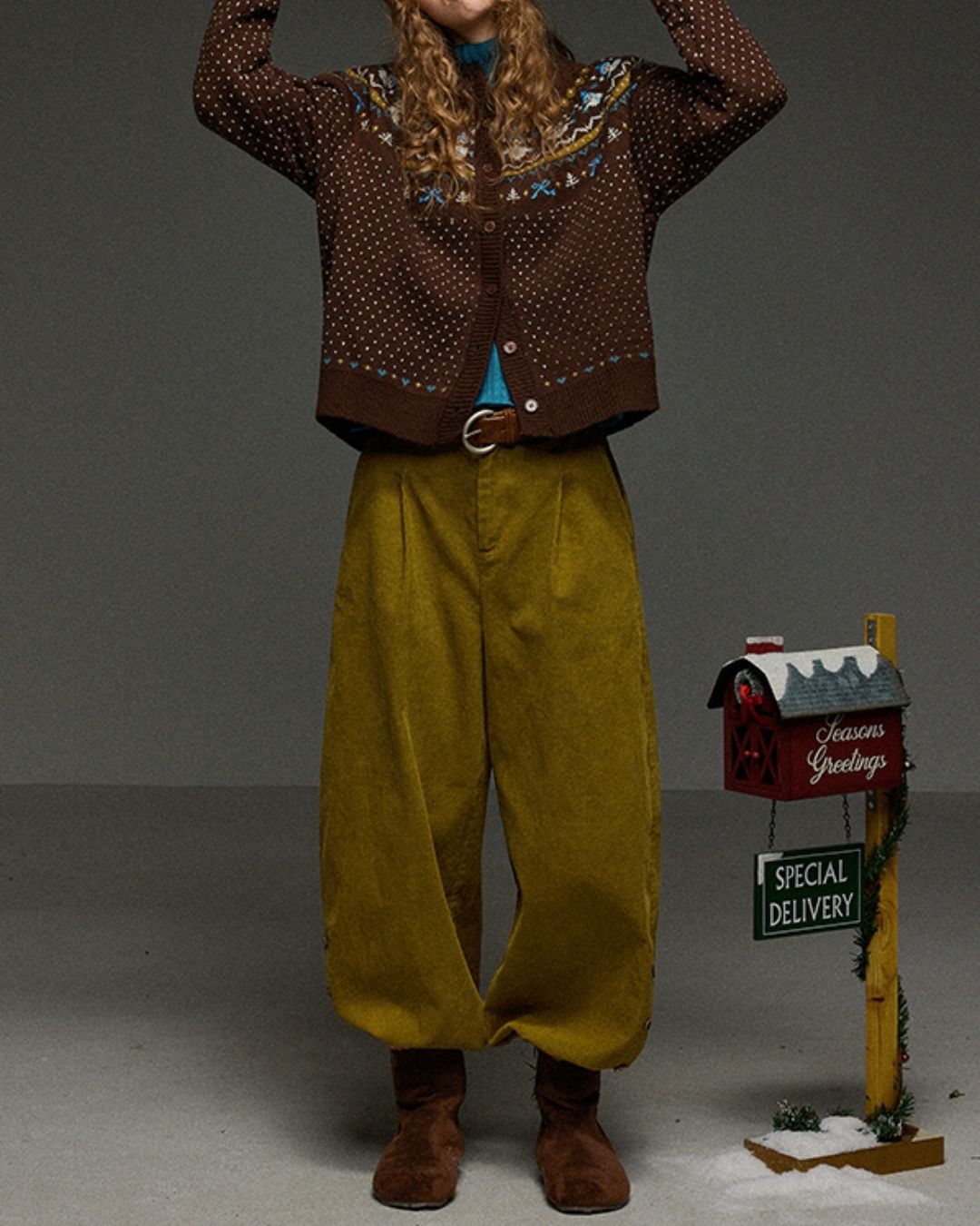 Corduroy Floral  Wide Pants　PT028