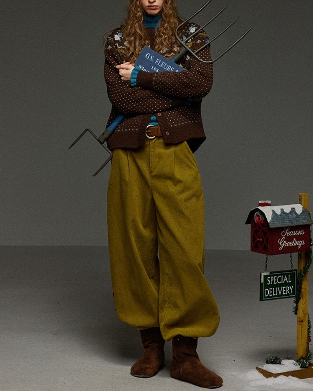 Corduroy Floral  Wide Pants　PT028