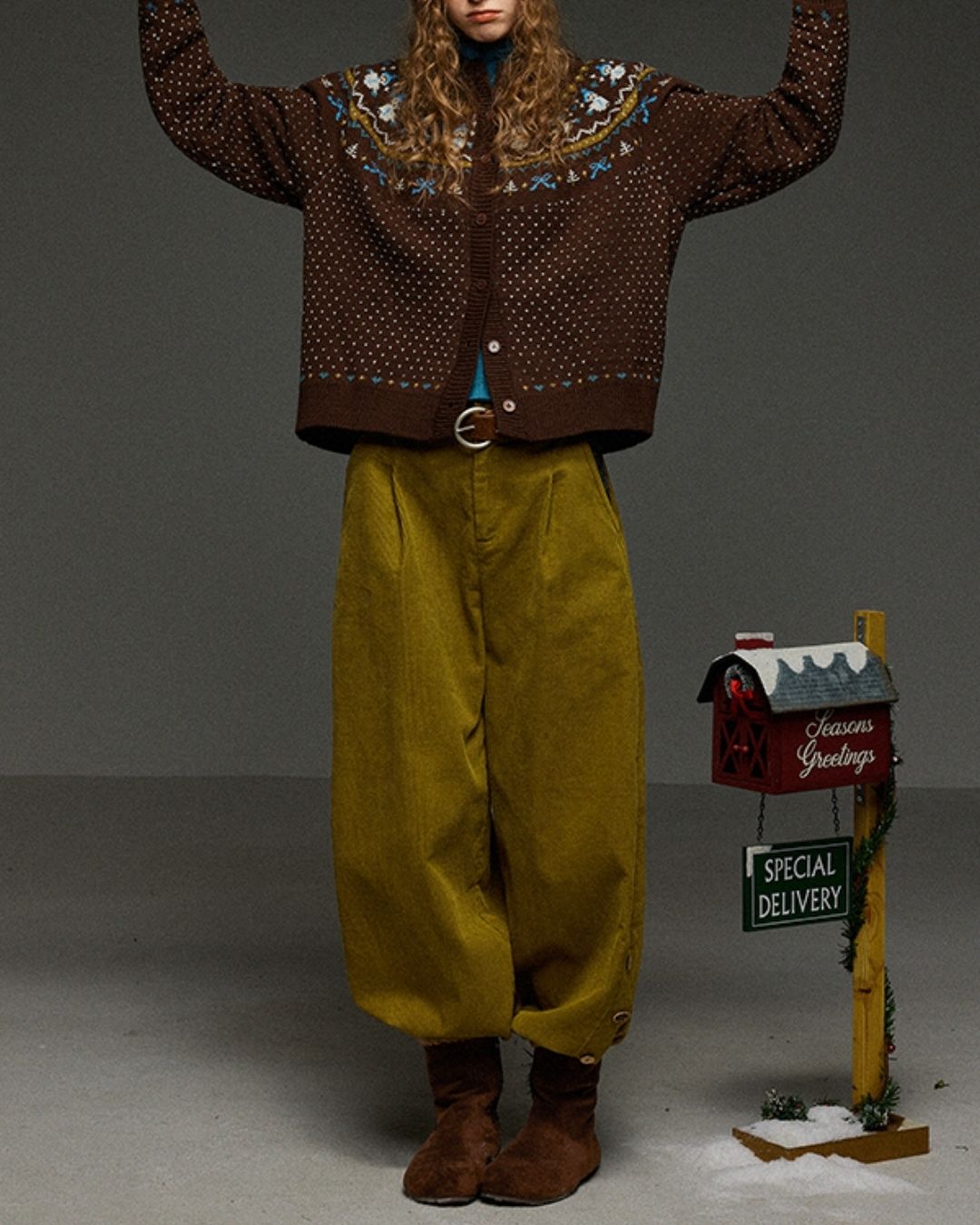 Corduroy Floral  Wide Pants　PT028