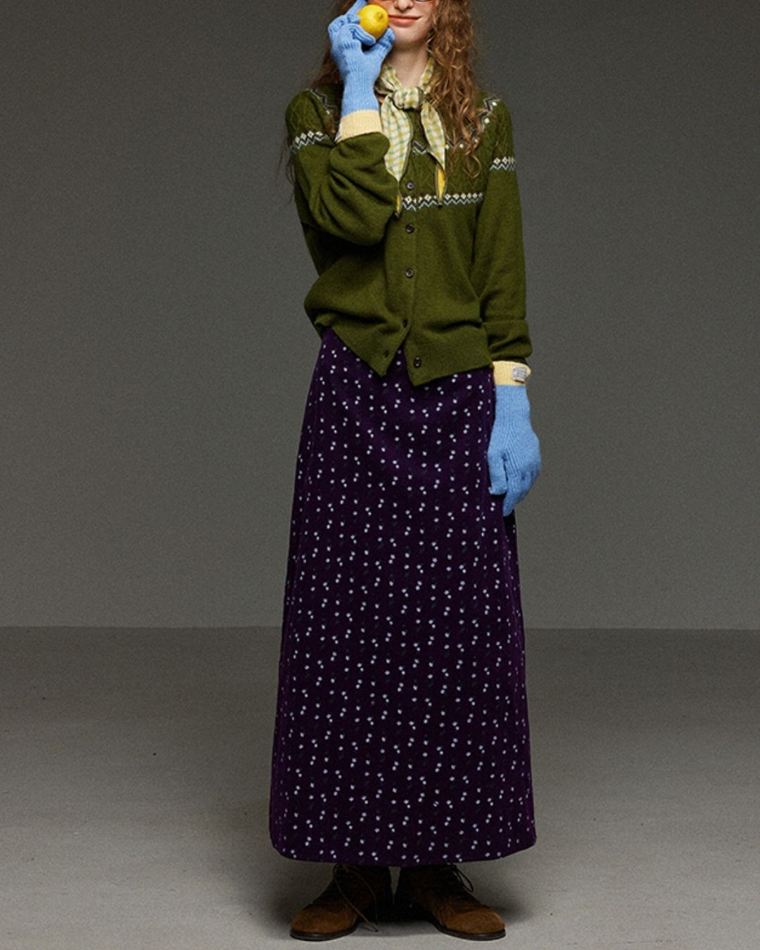 Retro Flower Corduroy Long Skirt　SK013