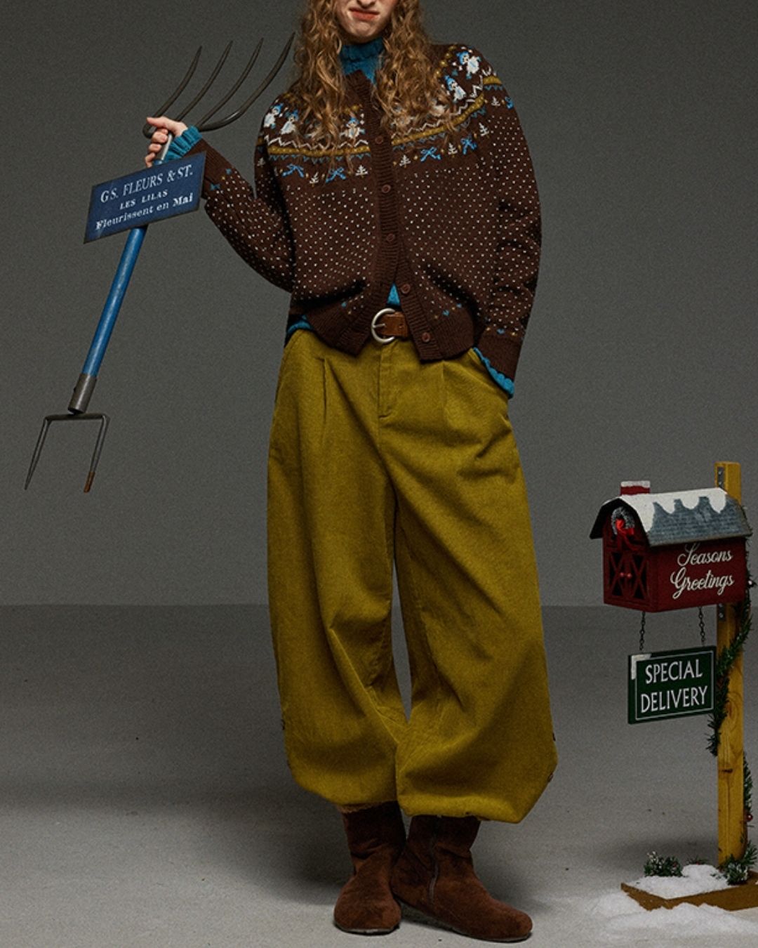Corduroy Floral  Wide Pants　PT028