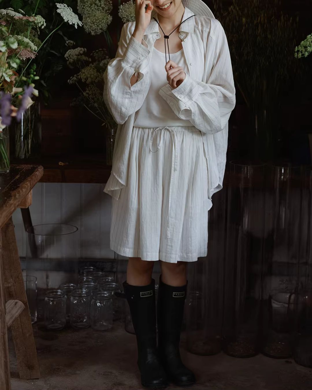 Linen Blend Oversized Striped Shirt　LS064