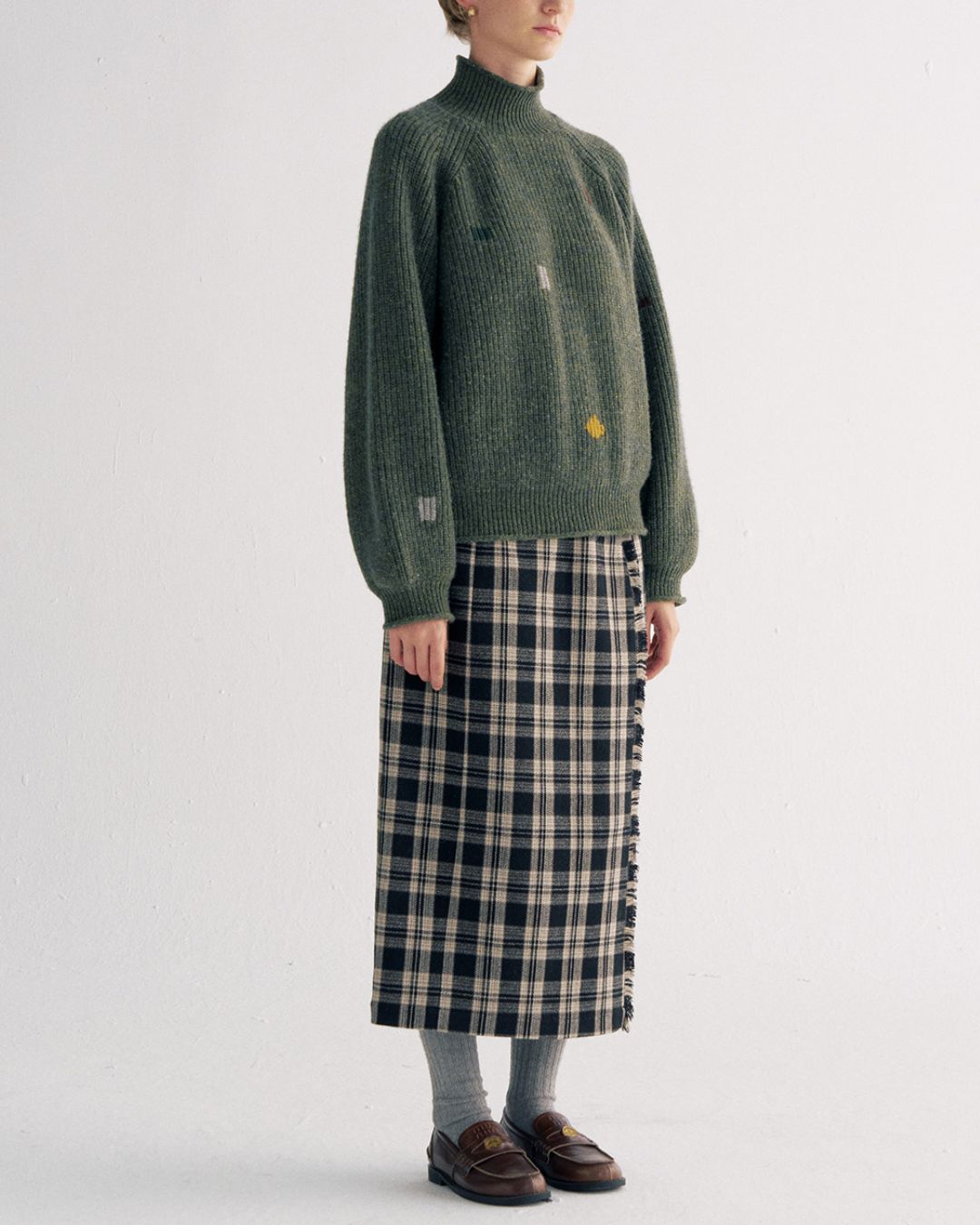 Check Wrap Midi Skirt　SK016