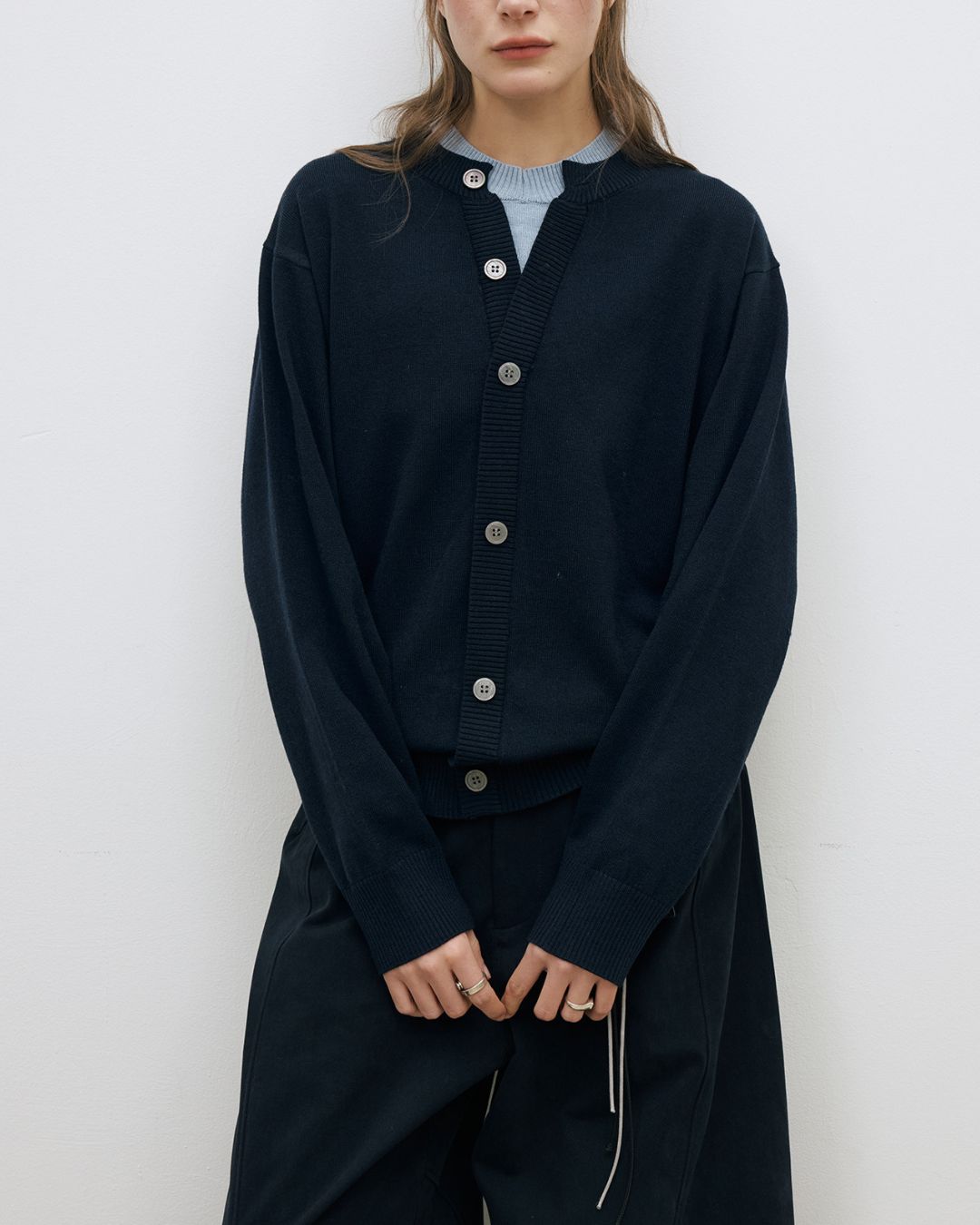 Contrast Color Faux Layered Knit Cardigan　KN114