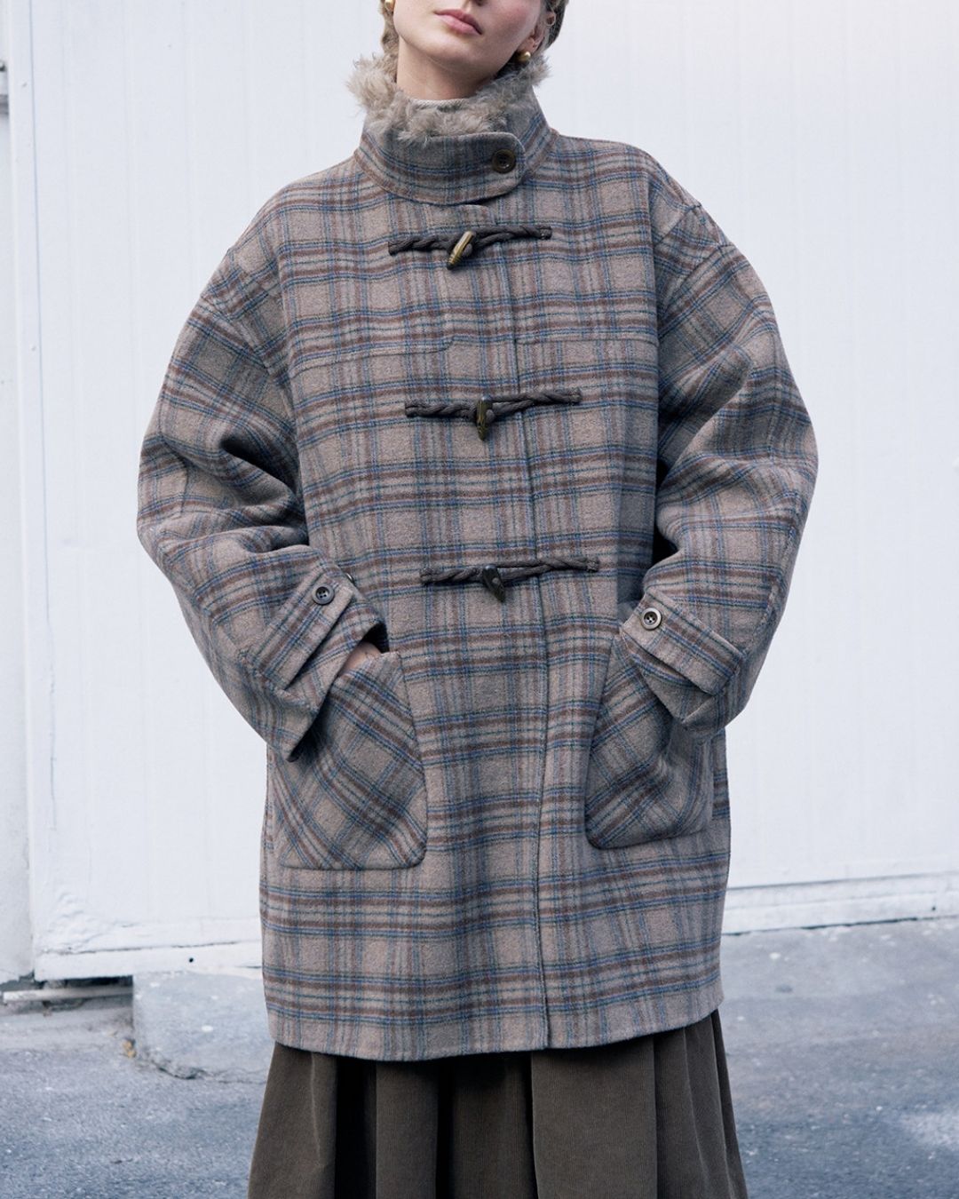 Stand Collar Duffle Check Coat　CT031